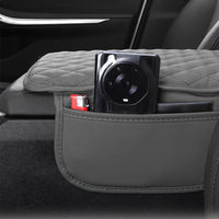PU Leather Car Center Console Cover with 2 Storage Pocket Car Arm Rest Cover Car Interior Accessories Grey