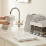 Large Capacity Makeup Organizer Countertop with Makeup Brush Holder for Bathroom Countertop White
