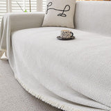 Sofa Throw Blanket with Tassel Edges Vintage Couch Cover for Sofas Chairs Beige
