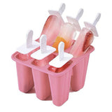 6-Cavity Ice Cream Popsicle Molds Ice Lolly Mold with Sticks Pink