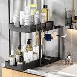 2-Tier Double Sliding Under Sink Organizers Bathroom Cabinet Shelf Organizer Storage Rack Black