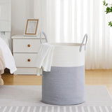 Large Woven Laundry Basket Hamper Rope Storage Bin for Blankets Toys and Clothes White & Gray