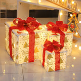 3PCS Lighted Christmas Gift Boxes with 8 Modes for Indoor and Outdoor Decor Red
