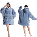 Unisex Hoodie Blanket Oversized Wearable Throw Blanket Blue