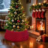Chunky Cable Knit Christmas Tree Skirt for Artificial Trees Decoration Red