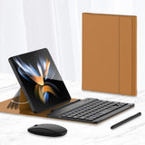 Bluetooth Keyboard Leather Case with Wireless Mouse & Stylus for Samsung Galaxy Z Fold 7/6/5 Brown