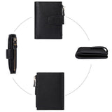 Genuine Leather Women's Wallet Short RFID Blocking Purse with Zipper Black