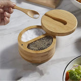Bamboo Spice Container with Lid and Spoon for Storing Salt Pepper Sugar Herbs Small Spice Box Style 2