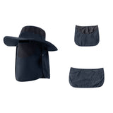 Outdoor Sun Protection Fishing Hat Wide Brim Cap with Neck Flap Face Cover Navy Blue