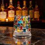 270ml Spinning Whiskey Tumbler Hand Painted Glass for Home Bar Style 2
