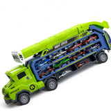 Foldable 3-Layer Car Race Track Toy Set with Carrier Truck and 6 Toy Cars Green