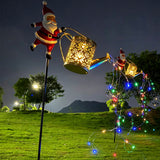 2Pcs Solar Powered Santa Claus Garden Stake Light Christmas Outdoor LED Decoration with Watering Can for Garden Yard Lawn