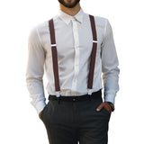 Adjustable X Back Suspenders Men's Elastic with 4 Metal Clips 120cm Brown