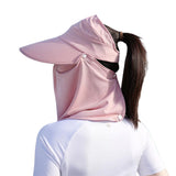 2PCS 3 in 1 Ponytail Sun Hat with Detachable Face Cover and Chin Strap Light Gray And Pink