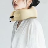 Memory Foam Travel Pillow Neck Support Pillow with Storage Case Beige