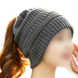 Women's High Bun Ponytail Hat Cable Knit Winter Beanie for Girls Grey
