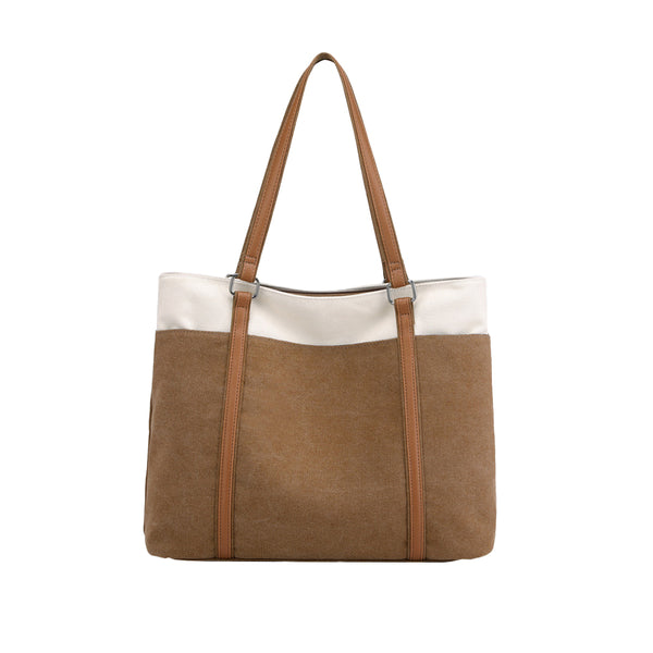 Women Tote Bag for Work Travel Canvas Laptop Handbag Shoulder Bag Brown