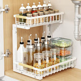 2 Tier Under Sink Organizer Slide out Pull out Cabinet Organizer Shelf for Kitchen Closet Organization White