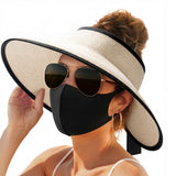 Adjustable Foldable Sun Visor Hat Wide Brim Open Top for Outdoor Beige