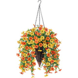 2Pcs Artificial Flowers for Outdoors Decorations Summer Fake Hanging Floral Decoration Orange-Yellow