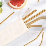 17Pcsk Reusable Stainless Steel Metal Straws with Cleaning Brushes and Pouch Gold