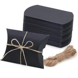 50 PCS Kraft Paper Pillow Gift Boxes with Ribbons for Weddings and Parties Black