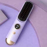 Cordless LCD Hair Straightening Brush 2-in-1 Portable Purple