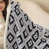 Winter Warm Blanket Jacquard Thickened Multi-Functional Blanket with Hood and Gloves Black