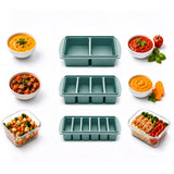 3PCS Silicone Freezer Trays with Lid For Meal Prep&Freezing Soup Stews Gray Blue