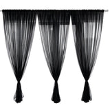 3 Piece Sheer Rod Pocket Curtains Polyester for Room Divider Black