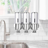 3-Chamber Shower Soap Dispenser Wall-Mounted Shampoo and Conditioner Dispenser with Visible Window Silver