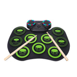 Roll Up Electronic Drum Kit Portable with Bluetooth and Dual Speakers Green
