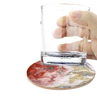 6Pcs Marble Textured Round Coasters for Drinks Absorbent Ceramic Coffee Coaster with Cork Base and Metal Holder Set Red