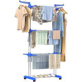 4 Tier Folding Drying Rack with Wheels Clothes Air Drying Rack Blue