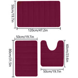 3 Pieces Set Water Absorption Bathroom Floor Mats Non-Slip Bath Mats Wine Red
