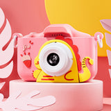 48MP Dual Lens Digital Camera for Kids Selfie Camera with Dinosaur Protective Cover and 32G TF Card Pink