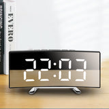 Curved LED Mirror Alarm Clock with Temperature Display for Bedroom Bedside Use White