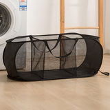 Popup Mesh Laundry Basket with 3 Compartments Folding Laundry Hamper Black