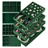4pcs Stackable Jewelry Organizer Boxes Set for Earrings Rings Necklaces Bracelets Green