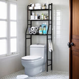 3 Tier Over Toilet Storage Shelf Rack with Paper Holder and Hooks Black
