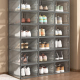 2 Pcs Shoe Storage Boxes Organizers Clear Plastic Stackable for Entryway Closet Gray
