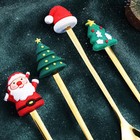 6Pcs Christmas Cutlery Cake Dessert Coffee Stainless Steel Spoon Fruit Fork Tableware Style 3