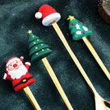 6Pcs Christmas Cutlery Cake Dessert Coffee Stainless Steel Spoon Fruit Fork Tableware Style 3