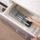 Storage Rack Knife Block Organizer Kitchen Cabinet Knives Drawer Holder Tray Gray