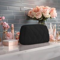 Travel Makeup Bag Puffy Padded Cosmetic Organizer Case Wide Opening Toiletry Pouch Black