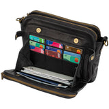 Women PU Leather Crossbody Bag Multifunctional Three Layer Purse Shoulder Bag Tote Black