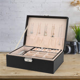 Jewelry Organizer Case Box Holder Storage Earring Ring Velvet Display Leather Black