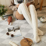 Women's Cable Knit Thigh High Socks Over Knee Stockings Winter Long Boot Warmers White