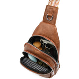 Women Crossbody Bag PU Leather Sling Bag Small Chest Bag Shoulder Pack Brown