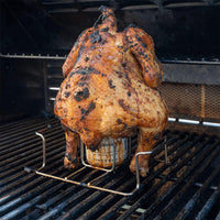Beer Can Chicken Holder Stainless Steel Stand with Handle for Grill & Smoker Style 2